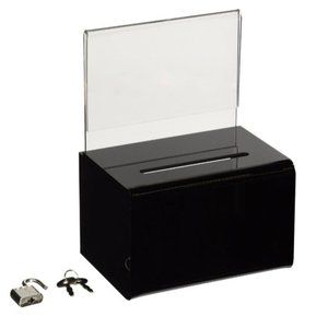 SourceOne Oblong, Donation Box with Clear Sign Holder/Ad Frame and Free Lock, 5